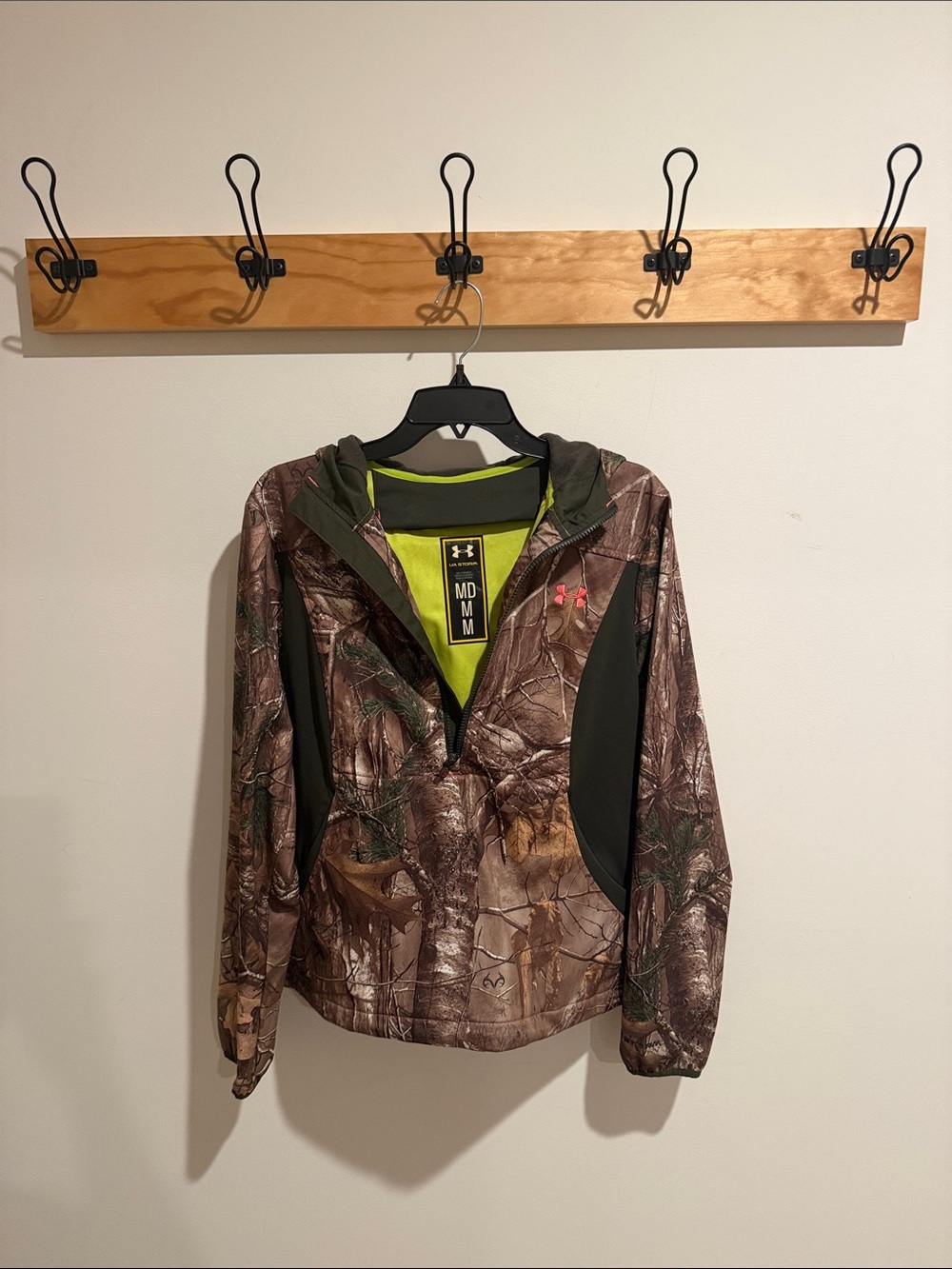 Under Armour Women’s Brown Camo Hooded Utility Jacket with Lime Lining
